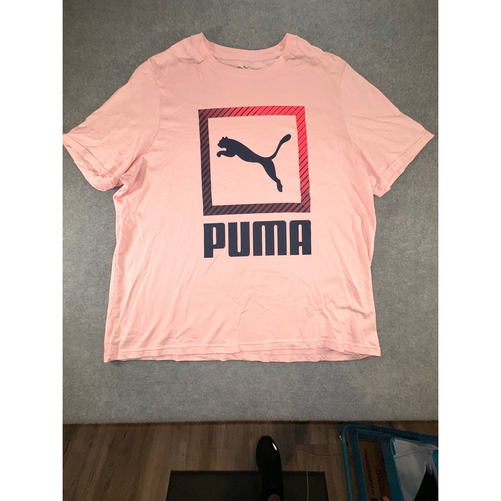 Puma Mens XXL Pink Graphic Logo T-Shirt Short Sleeve Boxed Cat Tee Peach
